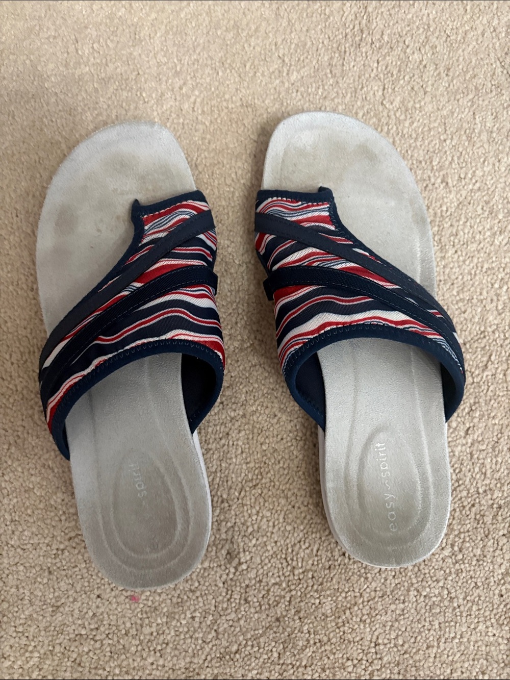 Easy Spirit Navy, Red & White Striped Slide Sandals